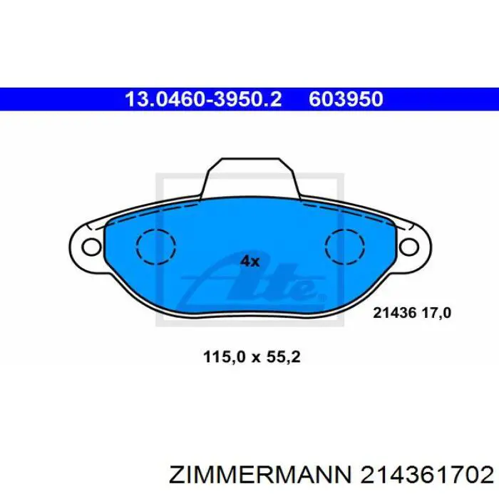 Передние тормозные колодки 214361702 Zimmermann
