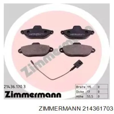 214361703 Zimmermann колодки тормозные передние дисковые