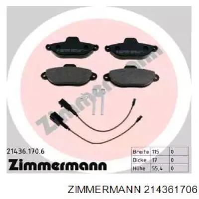 214361706 Zimmermann колодки тормозные передние дисковые