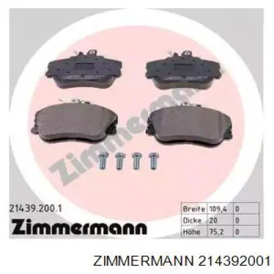 Передние тормозные колодки 214392001 Zimmermann