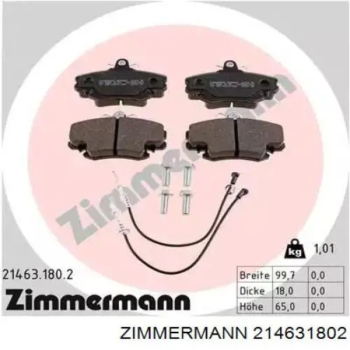 21463.180.2 Zimmermann колодки тормозные передние дисковые