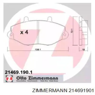 214691901 Zimmermann колодки тормозные передние дисковые