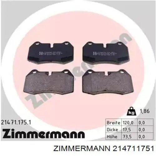 21471.175.1 Zimmermann колодки тормозные передние дисковые