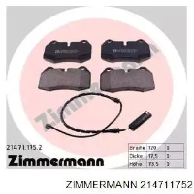 214711752 Zimmermann колодки тормозные передние дисковые