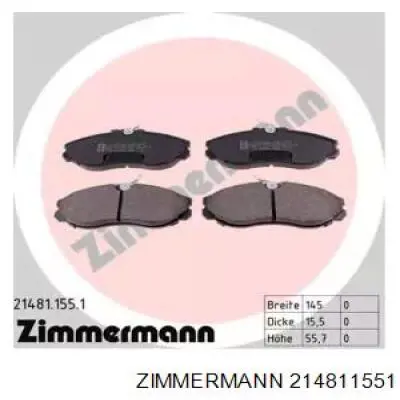 21481.155.1 Zimmermann колодки тормозные передние дисковые