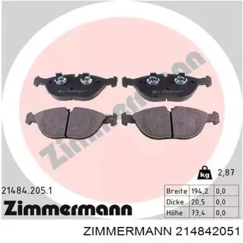 214842051 Zimmermann колодки тормозные передние дисковые