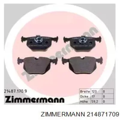 214871709 Zimmermann колодки тормозные задние дисковые