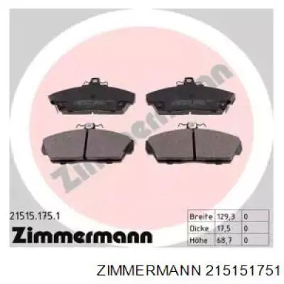 215151751 Zimmermann колодки тормозные передние дисковые