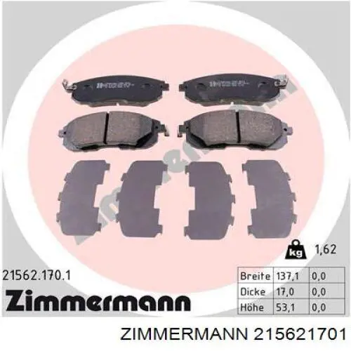215621701 Zimmermann колодки тормозные передние дисковые