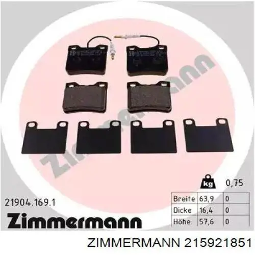 Купить 215921851 Zimmermann Колодки тормозные задние, дисковые