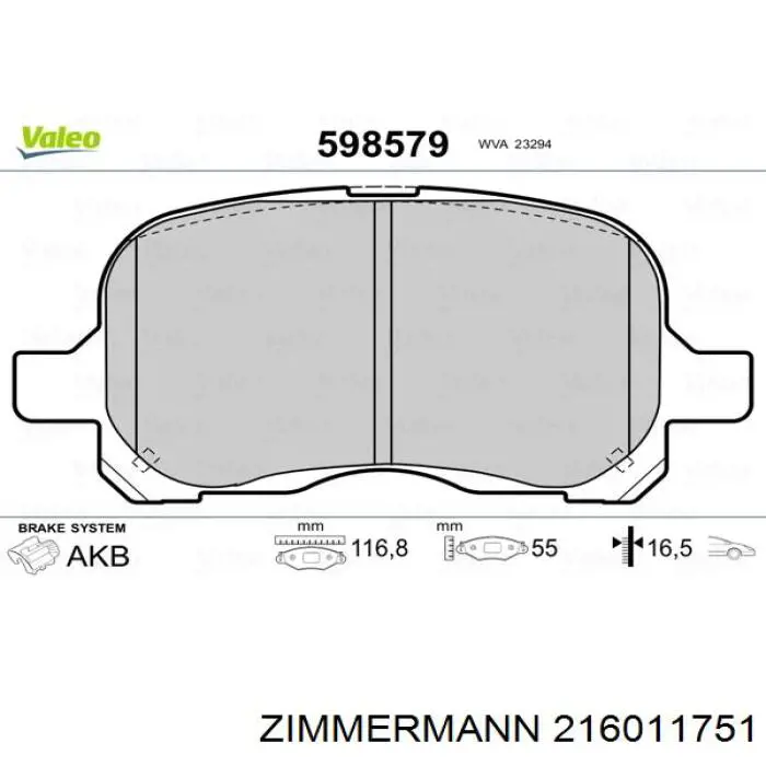 Тормозные колодки Zimmermann 216011751