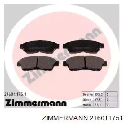 Колодки Zimmermann 216011751 цена, от 18.16 USD