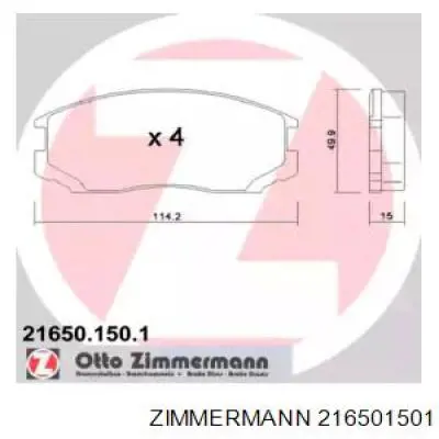 216501501 Zimmermann колодки тормозные передние дисковые