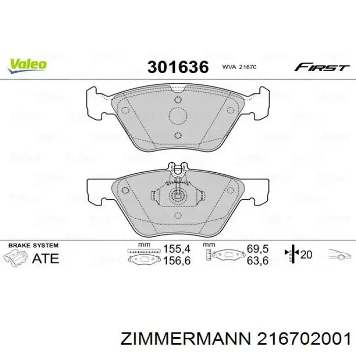 Передние тормозные колодки 216702001 Zimmermann