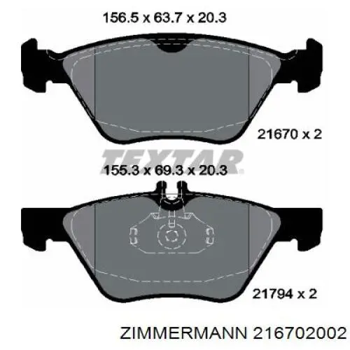 Передние тормозные колодки 216702002 Zimmermann