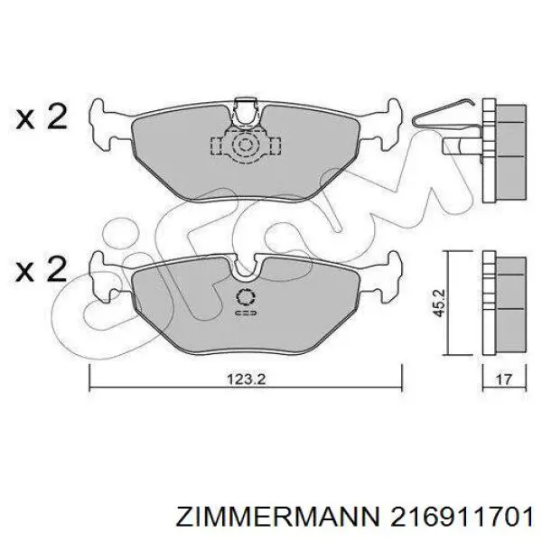 216911701 Zimmermann Колодки тормозные дисковые комплект