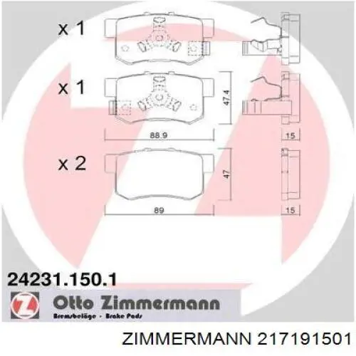 Колодки гальмові задні, дискові 217191501 Zimmermann