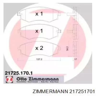 21725.170.1 Zimmermann колодки тормозные передние дисковые