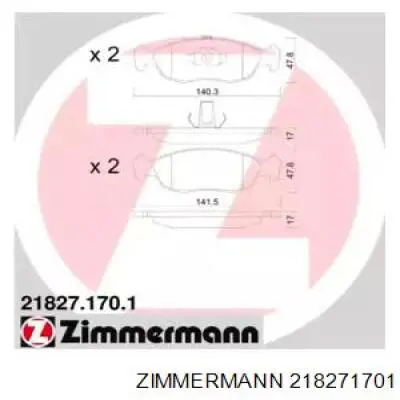 21827.170.1 Zimmermann колодки тормозные передние дисковые