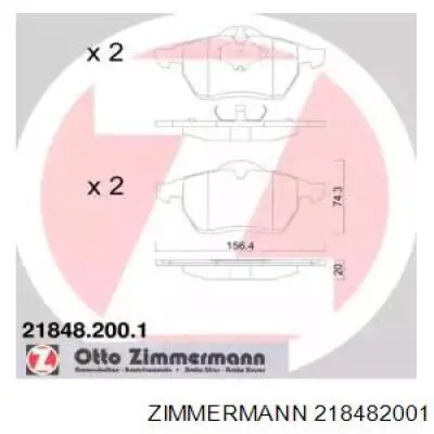 21848.200.1 Zimmermann колодки тормозные передние дисковые