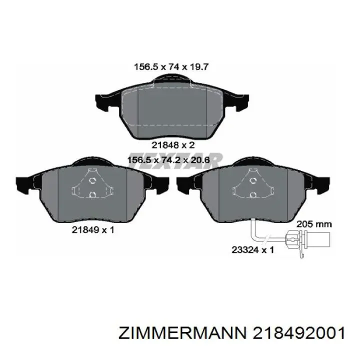 Передние тормозные колодки 218492001 Zimmermann