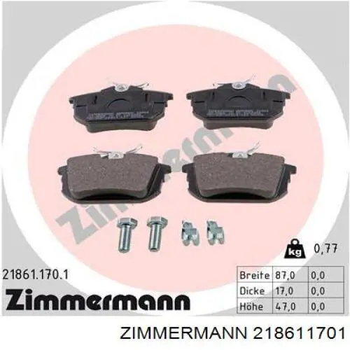 218611701 Zimmermann колодки тормозные задние дисковые
