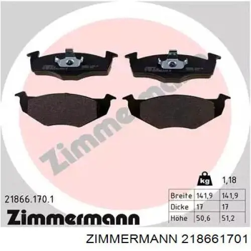 218661701 Zimmermann колодки тормозные передние дисковые