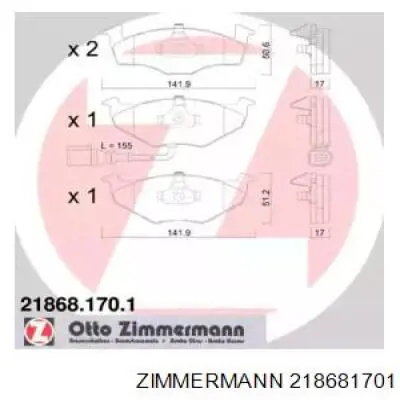 21868.170.1 Zimmermann колодки тормозные передние дисковые
