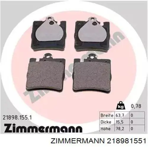 21898.155.1 Zimmermann колодки тормозные задние дисковые