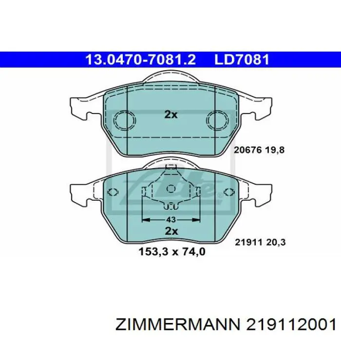 Передние тормозные колодки 219112001 Zimmermann