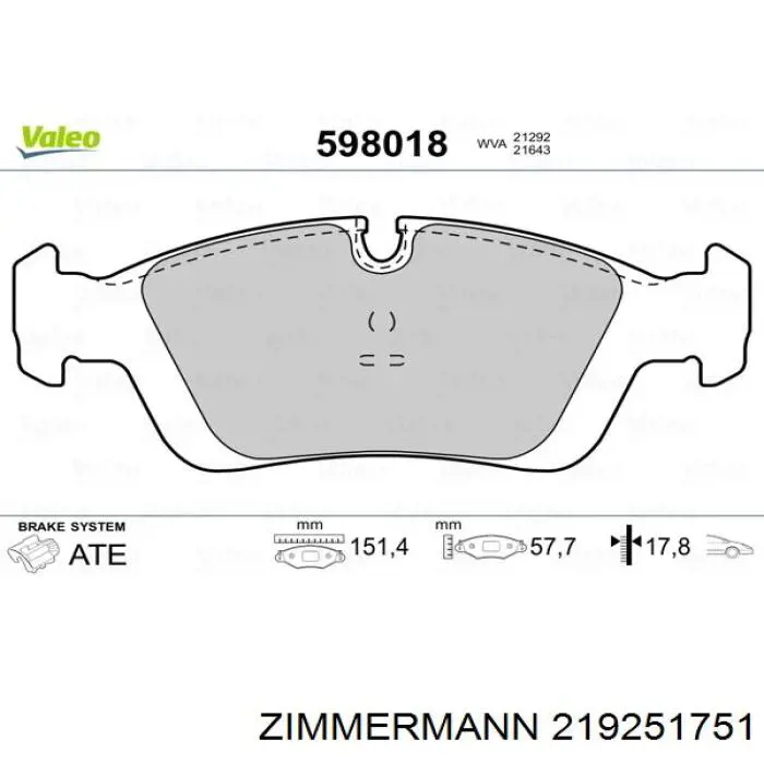 Купить 219251751 Zimmermann Колодки тормозные