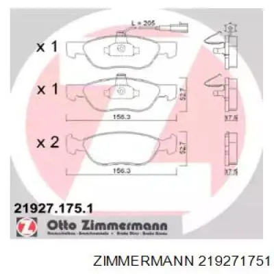 21927.175.1 Zimmermann колодки тормозные передние дисковые