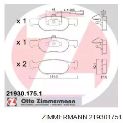 219301751 Zimmermann колодки тормозные передние дисковые