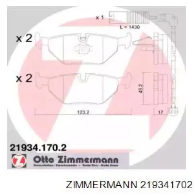 219341702 Zimmermann колодки тормозные задние дисковые