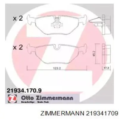 219341709 Zimmermann колодки тормозные задние дисковые