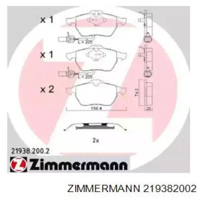219382002 Zimmermann колодки тормозные передние дисковые
