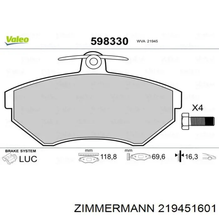 Купить 219451601 Zimmermann Колодки тормозные