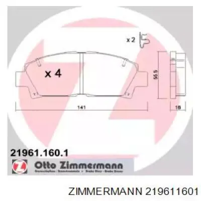 21961.160.1 Zimmermann колодки тормозные передние дисковые
