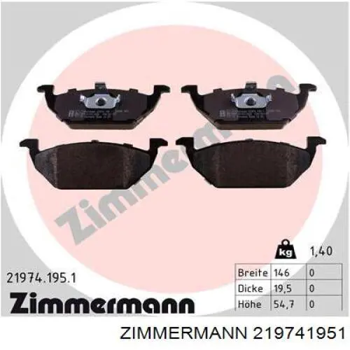 219741951 Zimmermann колодки тормозные передние дисковые