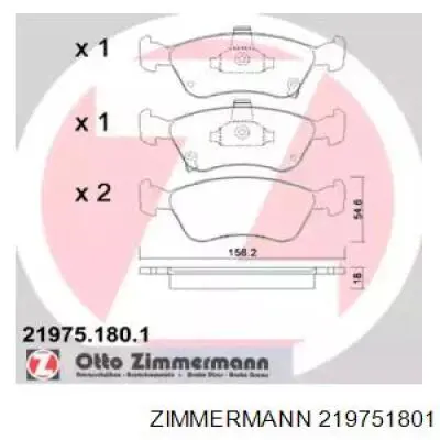 219751801 Zimmermann колодки тормозные передние дисковые