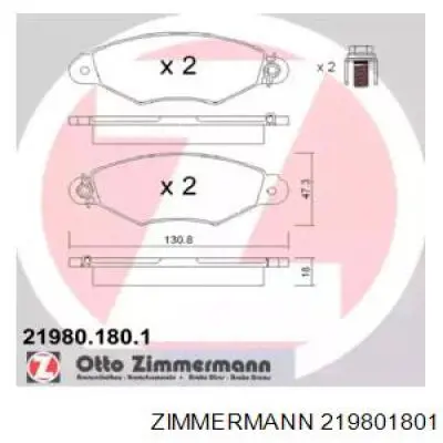 219801801 Zimmermann колодки тормозные передние дисковые