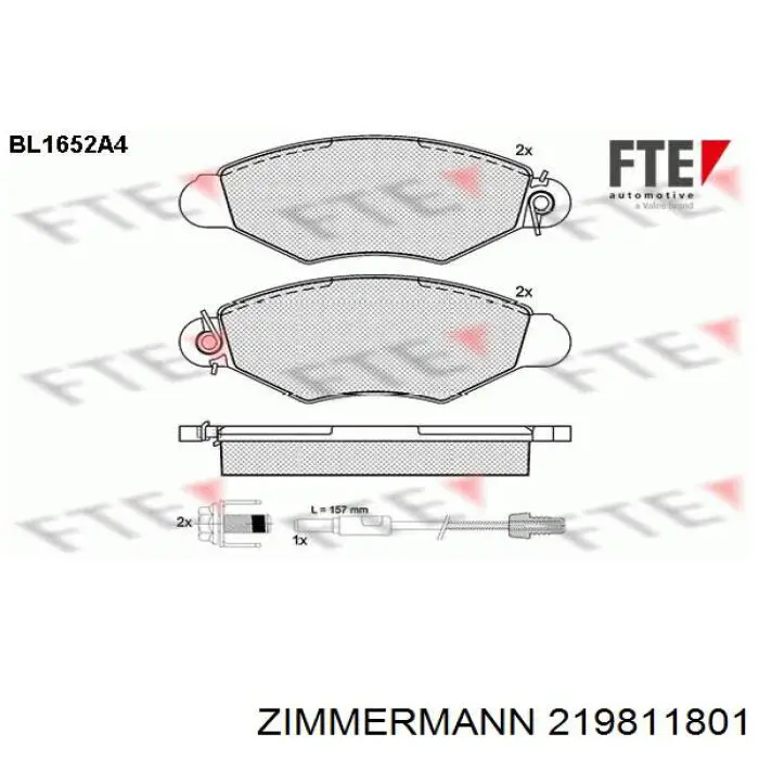 Передние тормозные колодки 219811801 Zimmermann