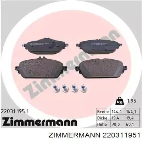 22031.195.1 Zimmermann sapatas do freio dianteiras de disco