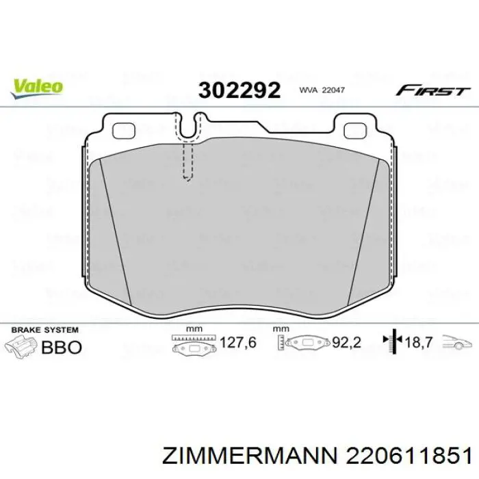 Передние тормозные колодки 220611851 Zimmermann