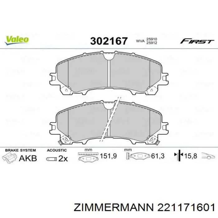 Pastillas de freno delanteras 221171601 Zimmermann