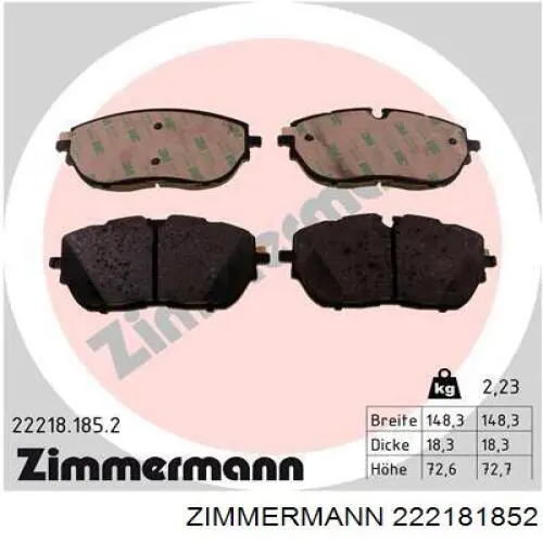 22218.185.2 Zimmermann колодки тормозные передние дисковые