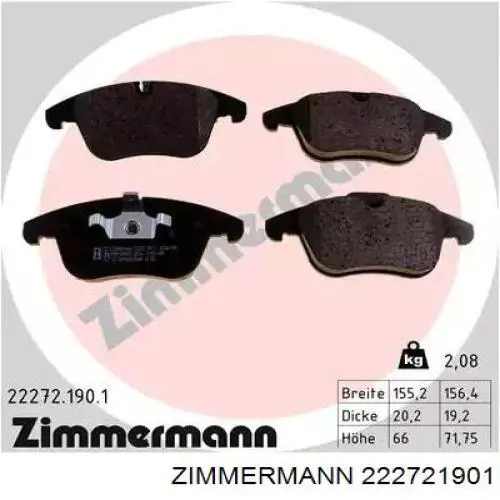 222721901 Zimmermann передние тормозные колодки