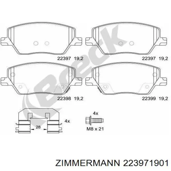 Передние тормозные колодки 223971901 Zimmermann
