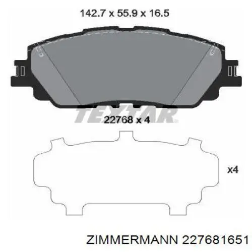 Передние тормозные колодки 227681651 Zimmermann