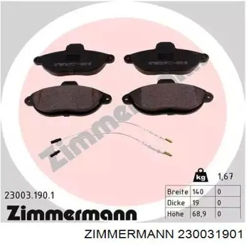 23003.190.1 Zimmermann колодки тормозные передние дисковые